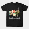 Asiatische Größe Herren Schwarz Print T-Shirt Ich esse Zement, Lustiges Katzen-Meme No-Cut Print Baumwoll-T-Shirt