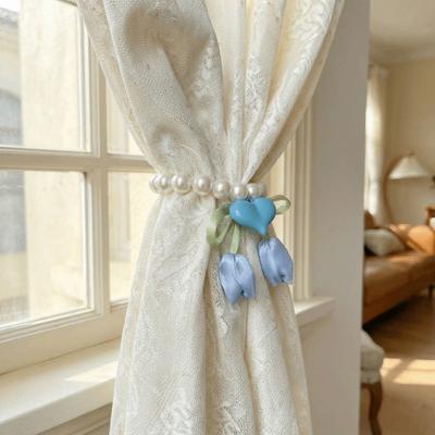 Beautifully Flowers Curtain Straps Adjustable Pearl Curtain Buckle Heart Curtain Binding  Bedroom