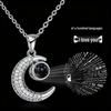 100 Languages Projection Moon Pendant Necklace in Gold-Plated Titanium Steel