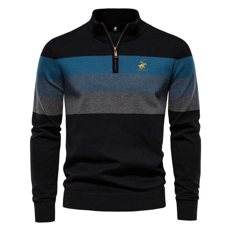 

POLO CLUB Autumn and Winter Pony Embroidery New Men s Half Zipper Men s Sweater Pullover Striped Patchwork Sweater XXL