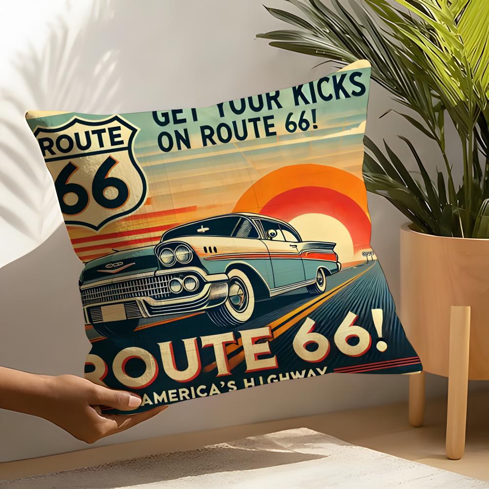 Travel Motorcycle Ride US Route Linen Cushion Covers For Decorative Sofa Home Pillows Case Car Chair Pillows Cases