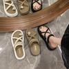 Women's Korean version of cool slippers thick-soled non-slip one-word slippers 2025 summer outer wear lady set toe pearl Roman sandals