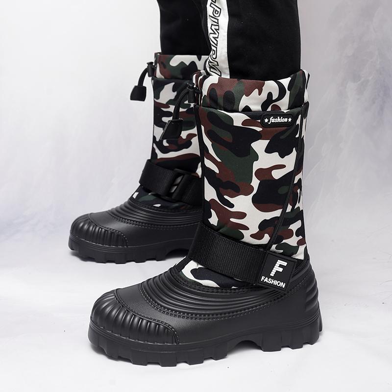 Men's Winter Warm Snow Boots Rubber Hiking Boots Outdoor Knee High Camouflage Duck Boots Waterproof  Plus Size
