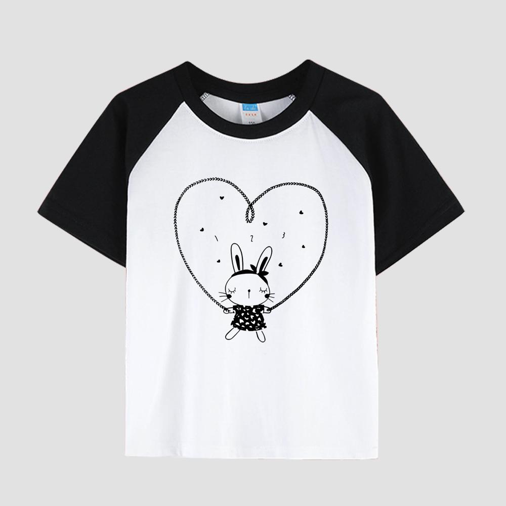 Children's Short Sleeve Cotton T-Shirt Featuring Floral Print, Round Neck, Girls' Stylish Casual Top for Summer