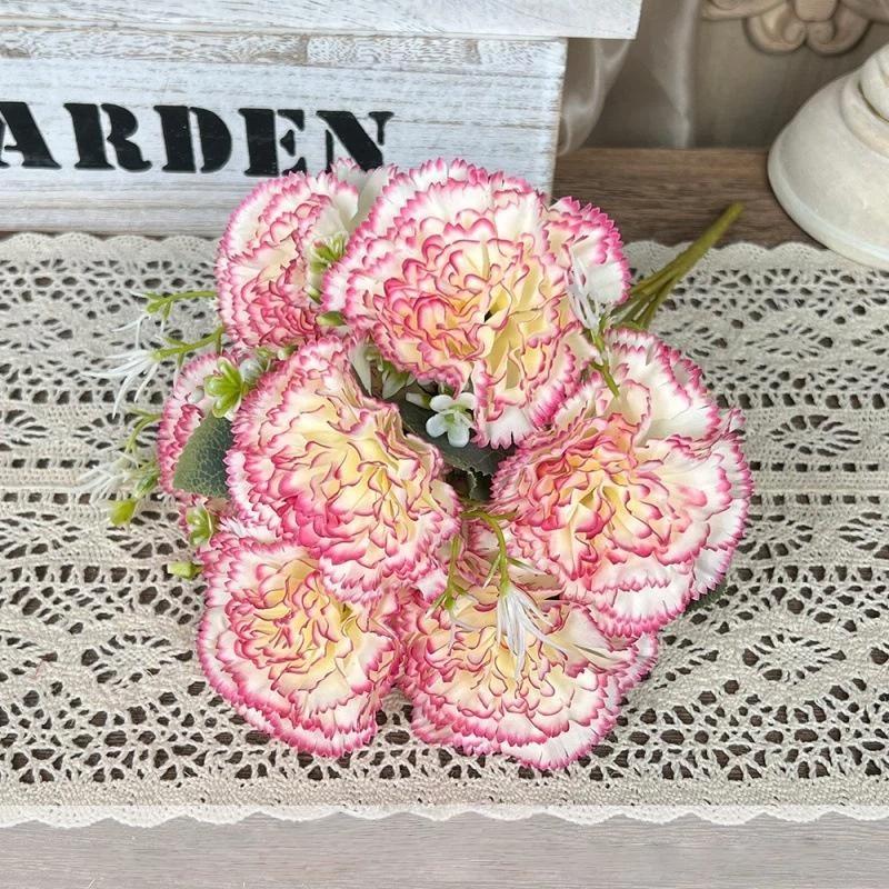 Artificial 7-Heads Carnation Bouquet 1Pcs Waterproof Fake Floral for Holiday Celebration Home Party Decoration
