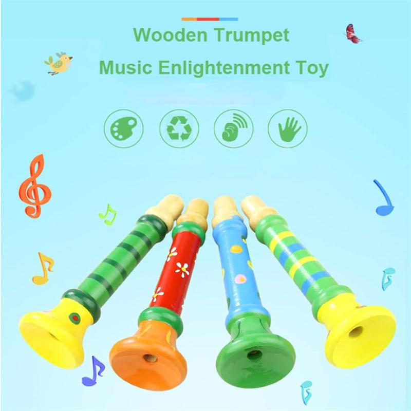 Wooden Trumpet Horn Whistle for Kids Rhythm Musical Instrument Early Education Develop for 3+ Year Age, Boys Girls, School