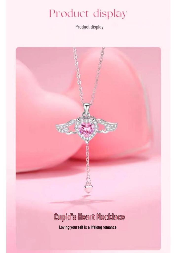 Cupid's Heart S925 Sterling Silver Necklace – Elegant Angel Pendant for Women, Ideal Gift for Girlfriend