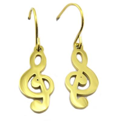 [P7796] - Golden 'Clé De Sol' Steel Designer Earrings - 18x8 Mm