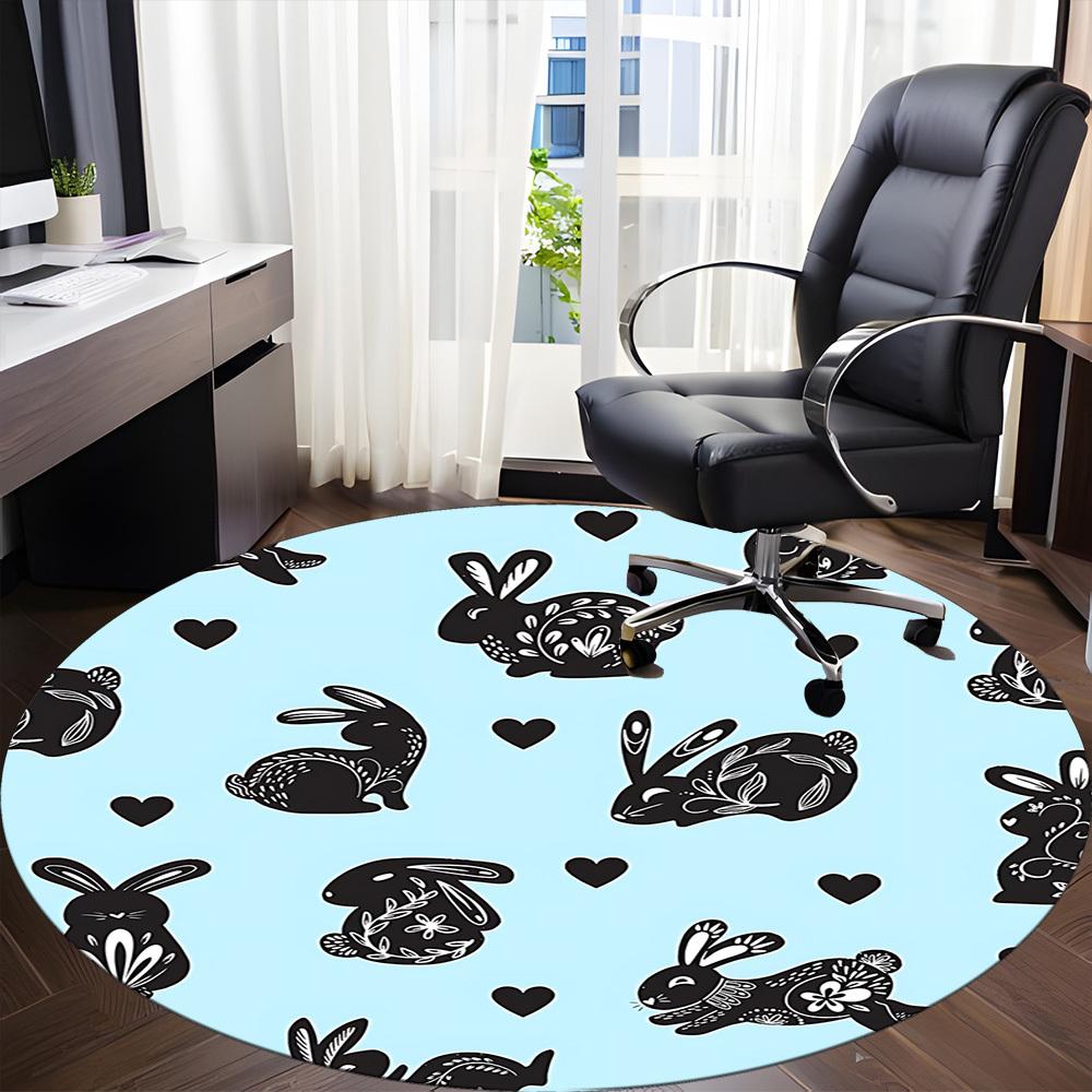 1pc Rabbit Pattern Office Round Rug, Carpet for Office, Gaming, Lightweight Round Floor Mat yy260208048