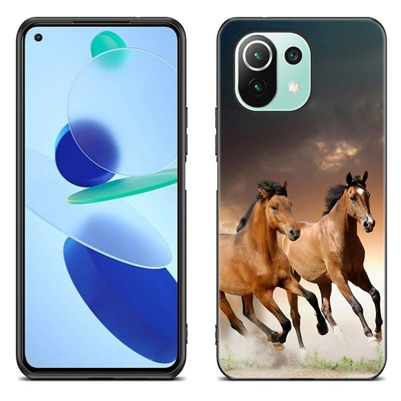 Horses Running Phone Case For Xiaomi Mi 11 Lite NE 11i 10T 11T Pro A2 A3 Lite POCO F3 M3 M4 C31 X3 Pro NFC GT Black Soft Cover