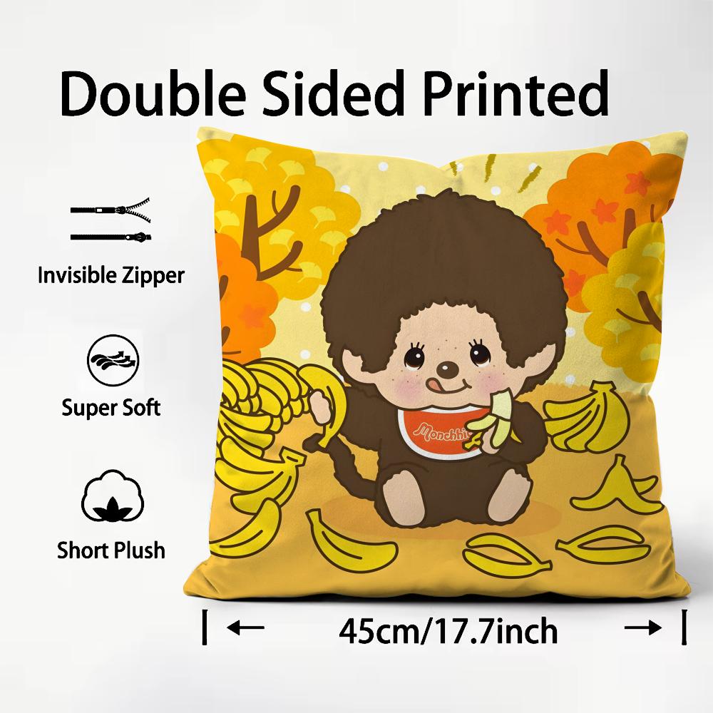 

MMonchhichi Cute Cushion Cover Plush Fabric Soft DoubleSided Printed Sofa Warm Winter Home Child Gift Pillow Case 30x30cm