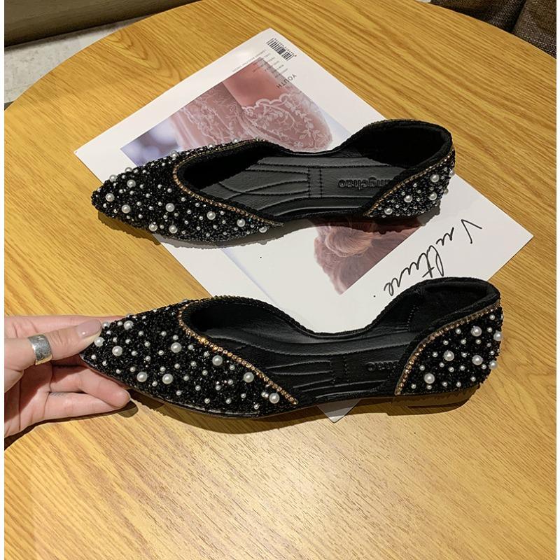 Pointed Pearl Rhinestone Single Shoes for Women's New Spring and Autumn Fashion, Shallow Mouth Soft Sole, Comfortable One-pedal Women's Shoes