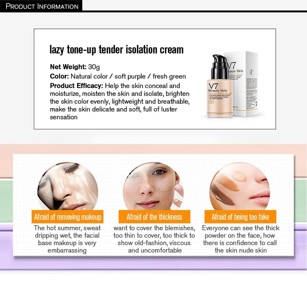 30g V7 Lazy Lotion BB CC Cream Naturalny Nawilżający Makijaż Korektor Podkład Wodoodporny Kosmetyk dla Kobiet