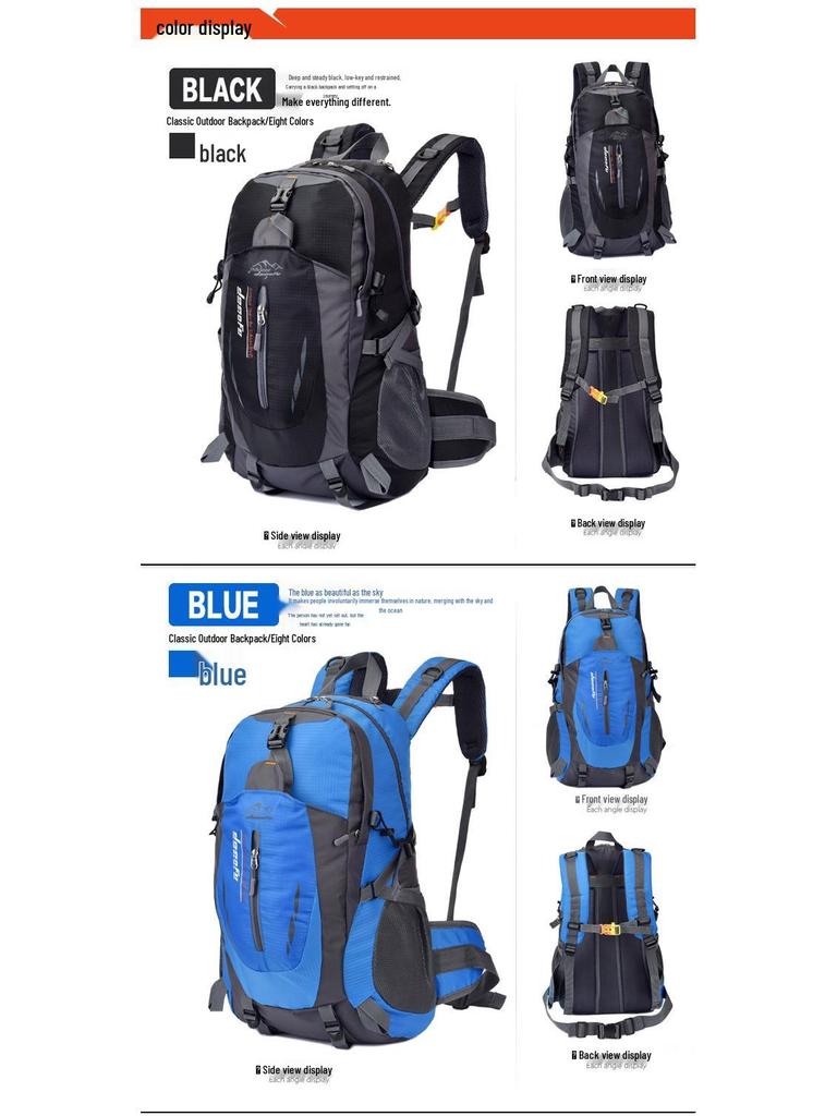 Unisex 40L Water-Repellent Hiking Backpack for Travel and Mountaineering