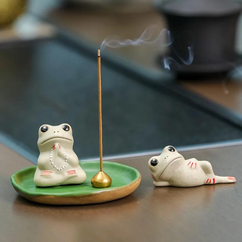 Cute Frog Incense Burner Frogs Tea Pets Ornaments Zen Home Tea Ceremony Accessories Desktop Micro Landscape Decorations Gifts