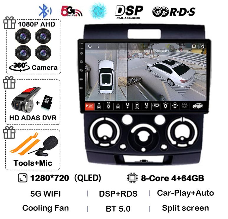 Android 14 Car Radio Stereo for Ford Everest Ranger Mazda BT50 BT-50 2006 2007 2008 2009 2010 2011 Multimedia Player Head Unit