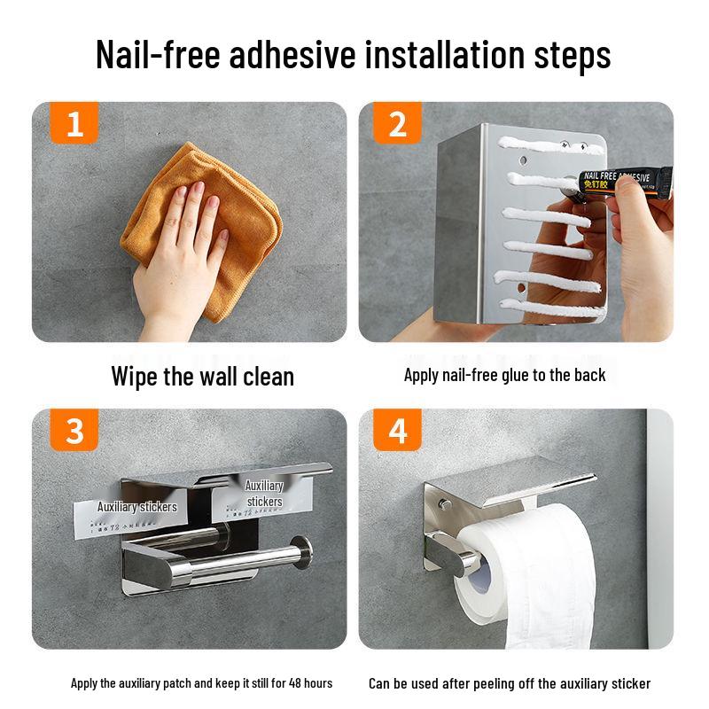 No-Drill Stainless Steel Hotel Toilet Paper Holder 304