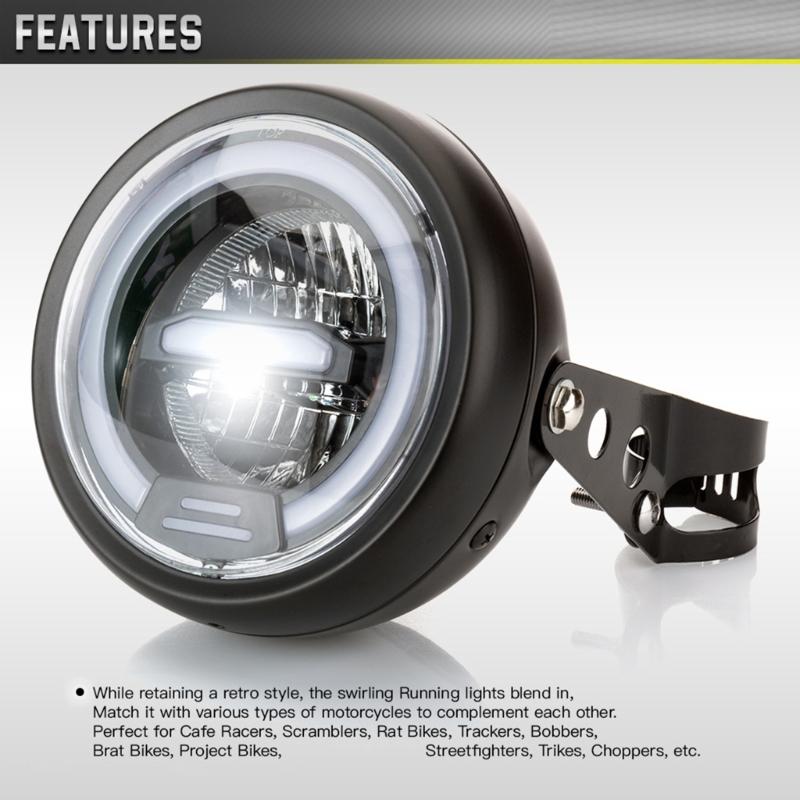 6.5 Inch Round LED Motorcycle Headlight with Brackets Assembly Suitable for Custom Bikes Cafe Racers Enhanced Visibility
