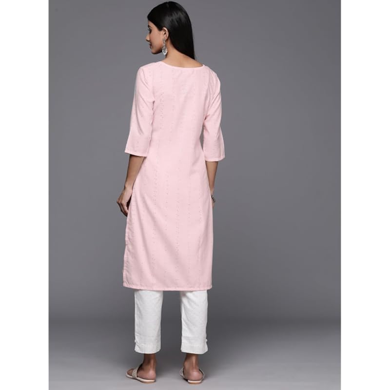 Libas Women's Cotton Woven Design Straight Kurta (26669_Peach