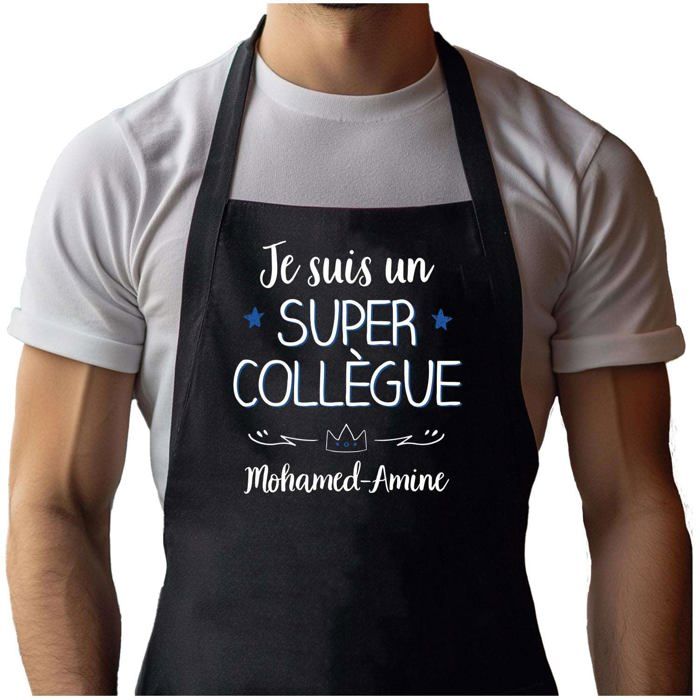 Tablier de cuisine - Mohamed-Amine Super Collègue Homme - Noir - Coton - Impression Bretonne