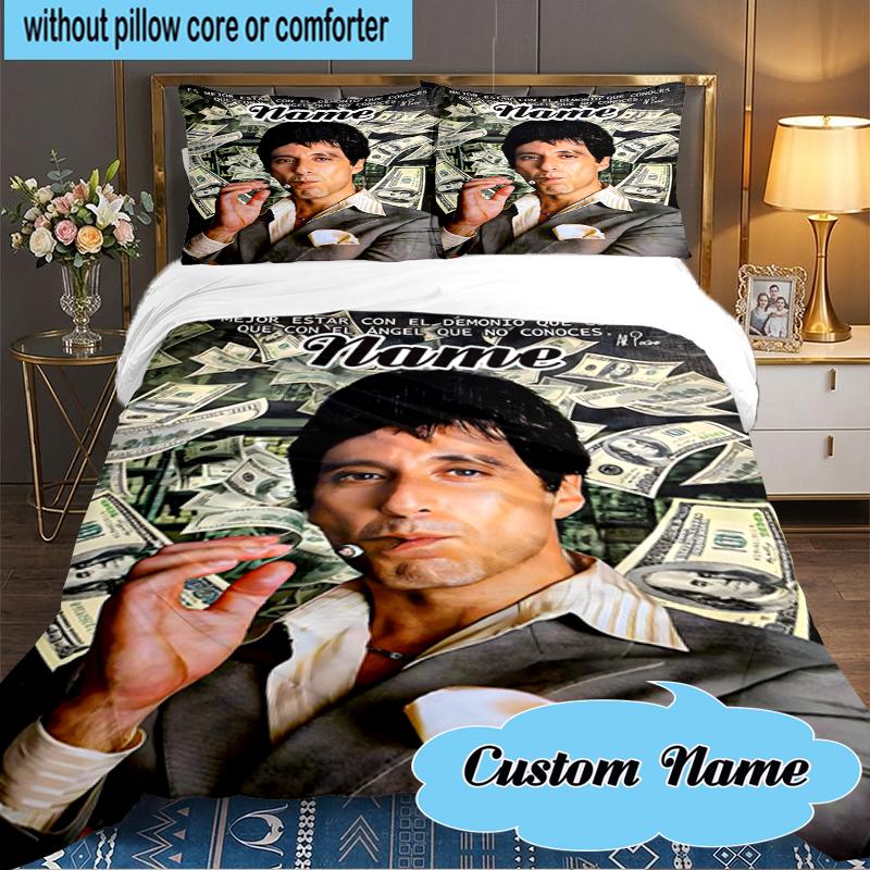 Custom Name Scarface Bedding Set 3pcs, Bedding Set Including 1pc Duvet Cover And 2pcs Pillowcases for Bedroom, Dormitory Gift