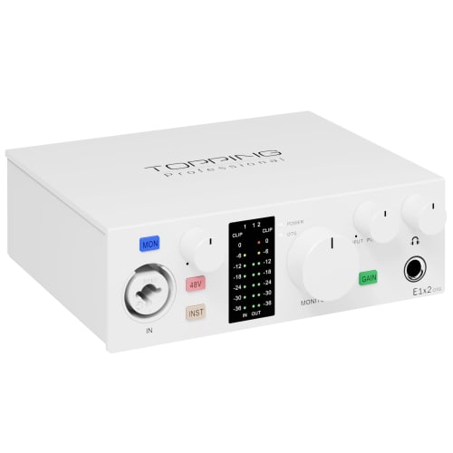 TOPPING Professional E1X2 OTG 1-in/2-out Audio Interface, Audio Mixer for Streaming, DTM, Mixing, Music Production, Singing, and more. USB Type-C Moni