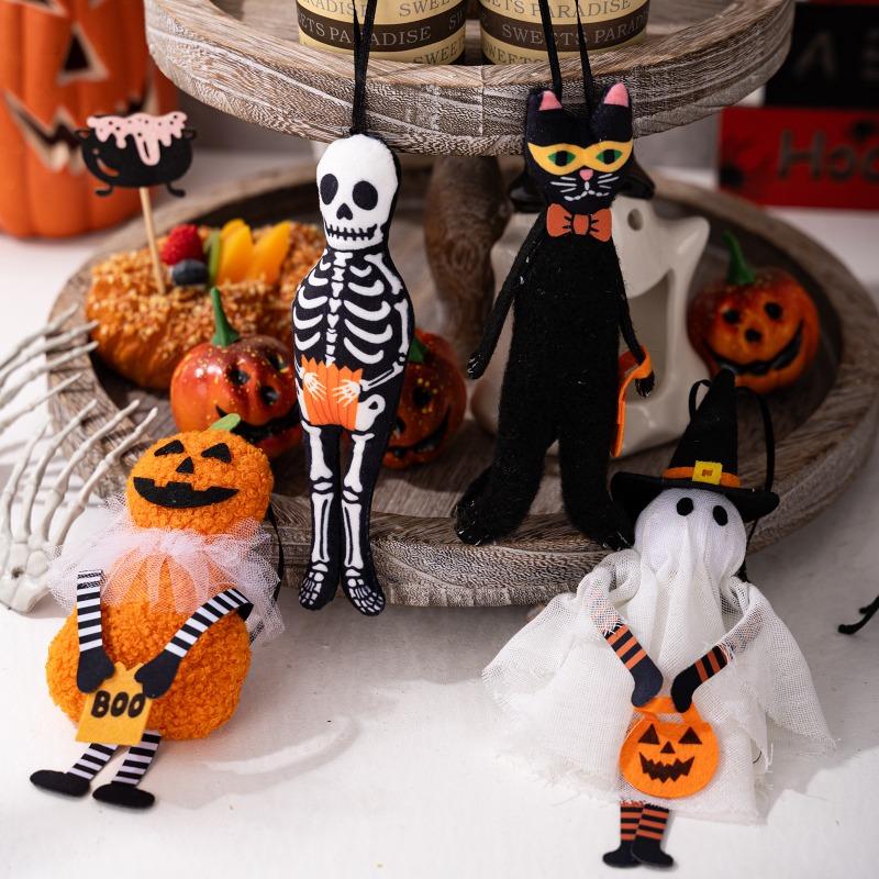 1-10PCS Halloween Hanging Decor Set Pumpkin Ghost Black Cat Skeleton Design for Home Wall Indoor Party Holiday Festival Decor