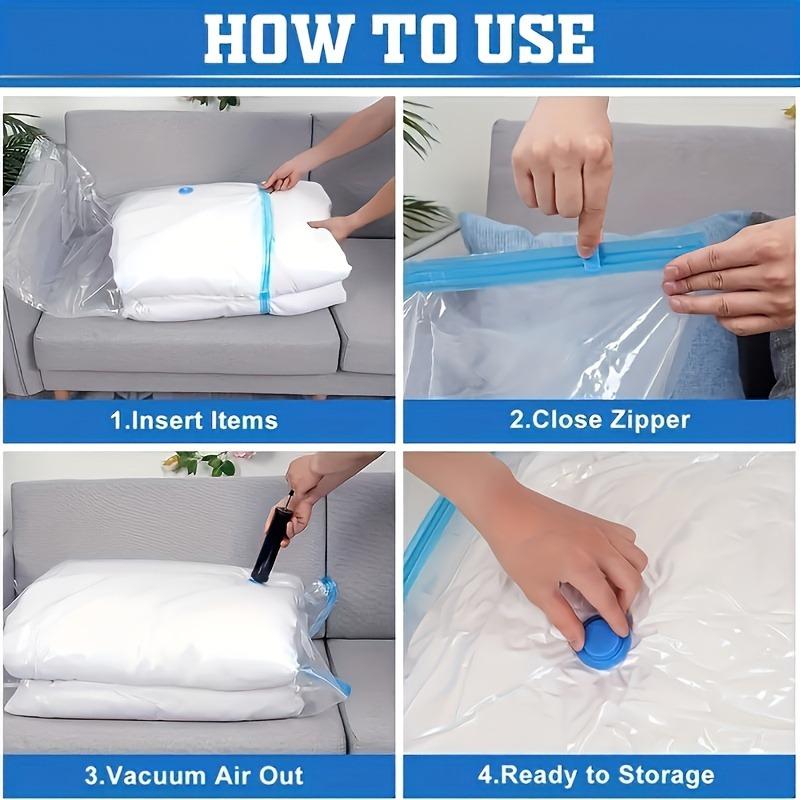 6 vacuum storage bags with manual pumps - reusable, portable, and airtight - perfect for home and travel