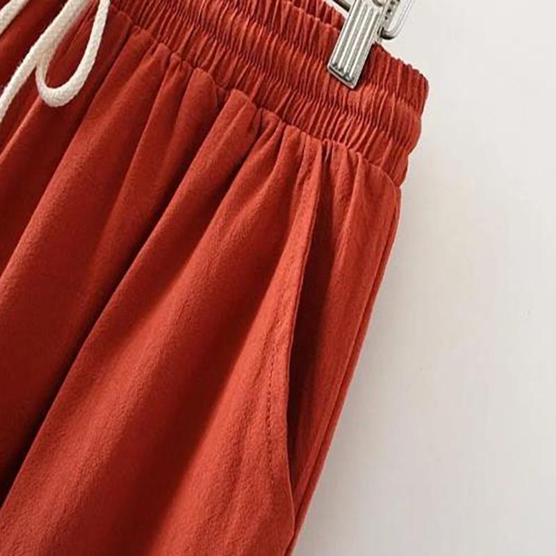 Spring Women Wide Leg Pants Fashion Summer Casual Solid Embroidery Straight Sleeve High Waist Loose Drawstring Pocket Cotton Trousers