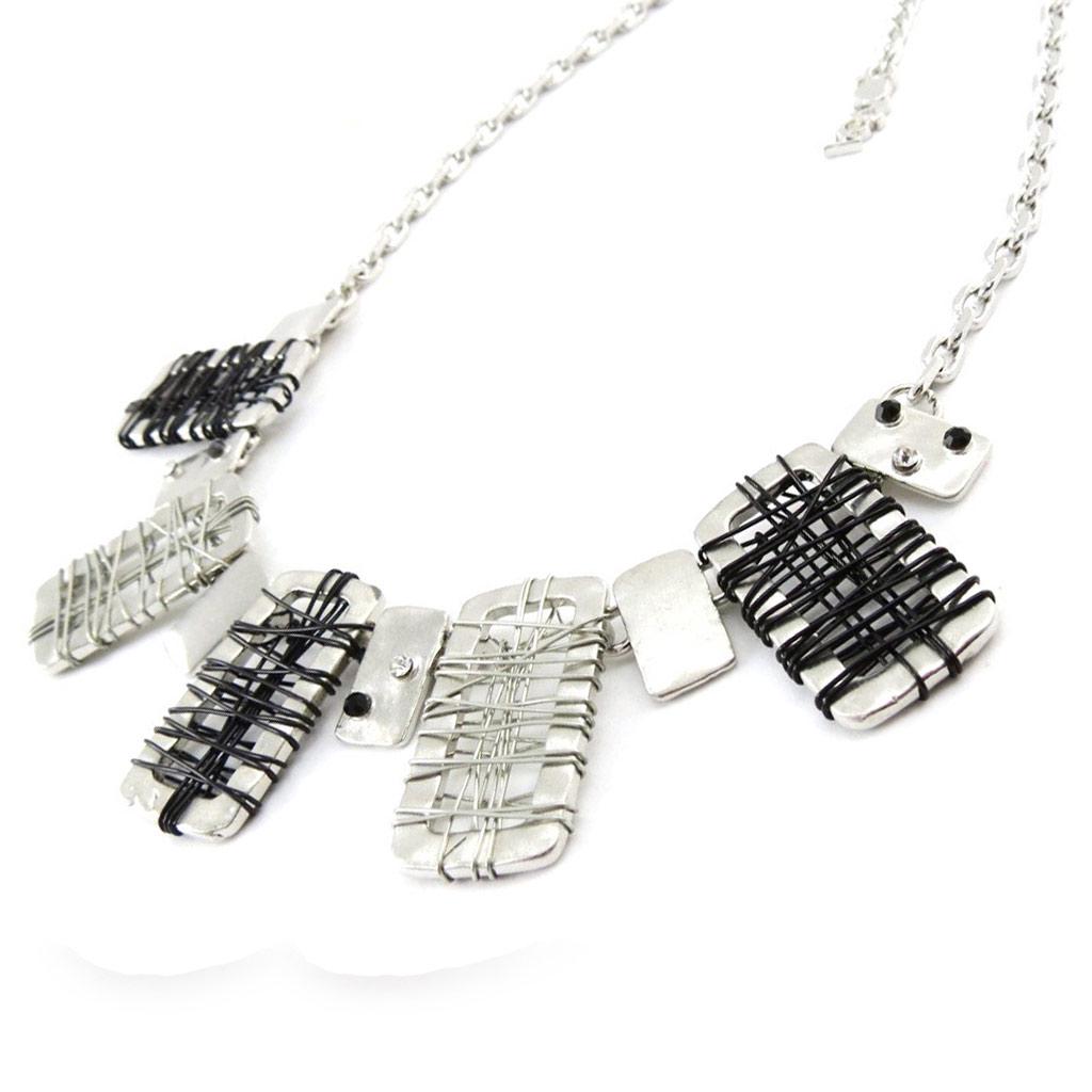 NOA [J2207] - Silver-black 'Quadrillage' Designer Necklace