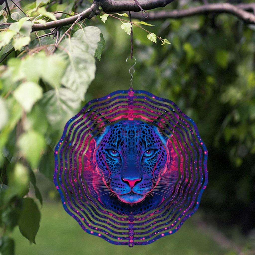 10 Inch Metal Wind Chime Outdoor Decor 2D Dynamic Garden Art with Starry Sky and Leopard Print for Christmas Halloween