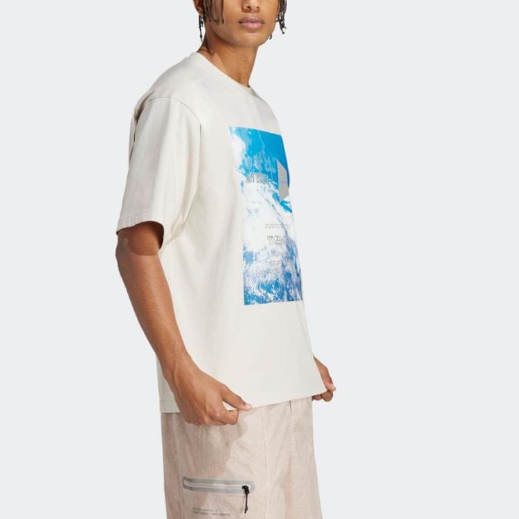 Adidas Landscape Print Casual Crew Neck T-shirt Unisex Tops Beige HR7141