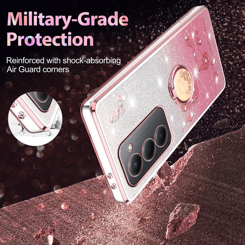 For Xiaomi Redmi 15 4G (EU) (171mm) Case Ring Kickstand TPU Flowers Phone Cover Gradient Glitter