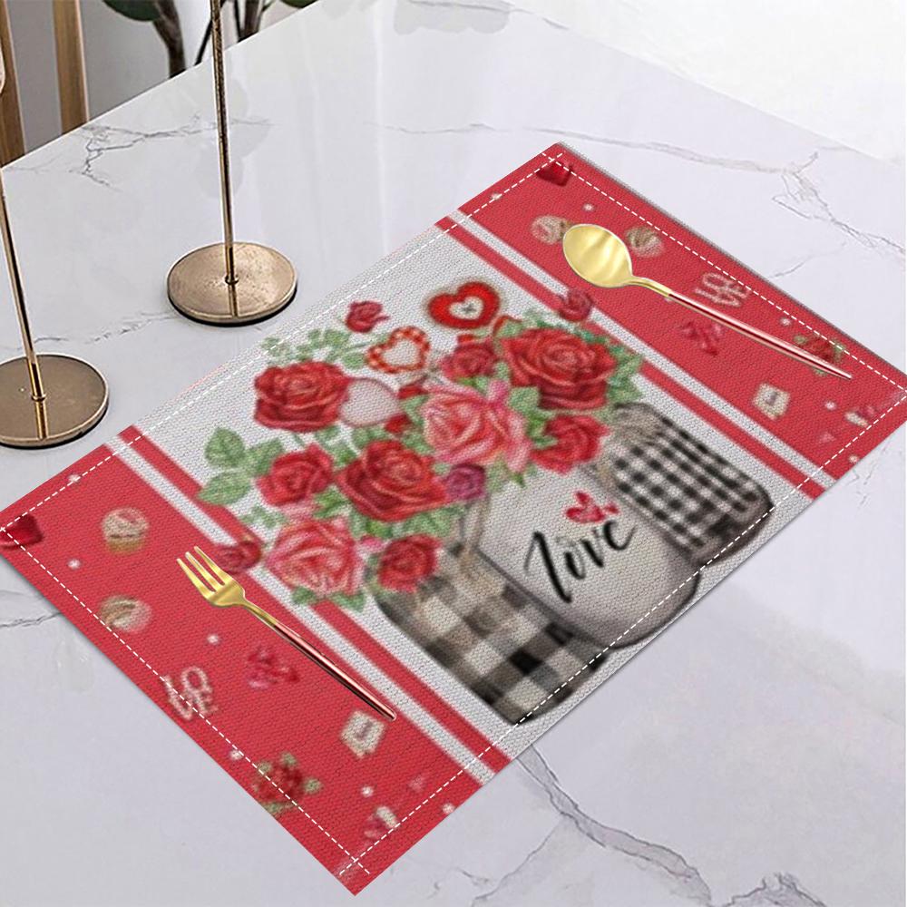 Love Heart Table Mat Patchwork Rose Romantic Valentine's Placemat for Valentine's Dinner Romantic Date Love Party Home Decor