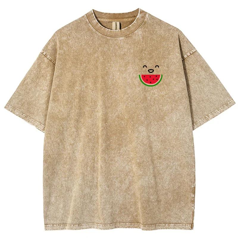 

Летняя футболка с арбузным узором для мужчин и женщин, выстиранная и состаренная, повседневная, с коротким рукавом, уличная одежда, футболка 3XL