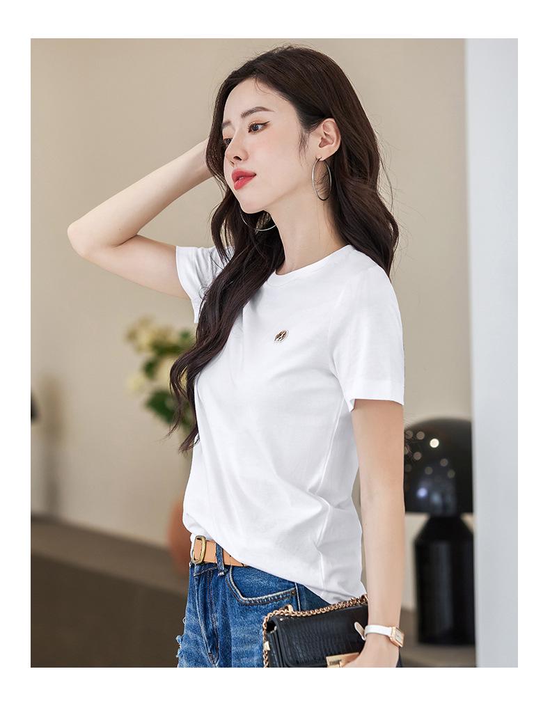 Women's Short Sleeve Embroidered T-shirt - Spring/Summer 2025 Korean Style Slim Fit