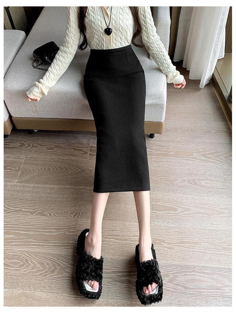 Women's 2025 Pink Wool High-Waist A-Line Midi Skirt for Autumn and Winter