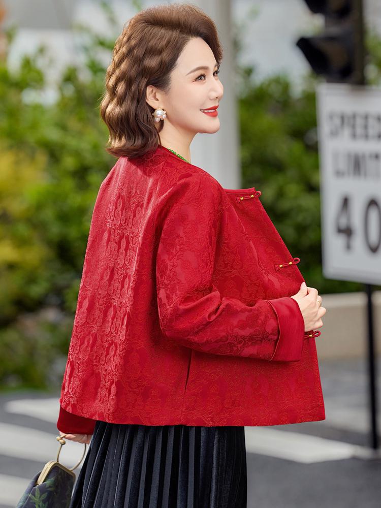 Women's Frog Button Jacquard Jacket - Chinese Style Spring/Autumn 2026