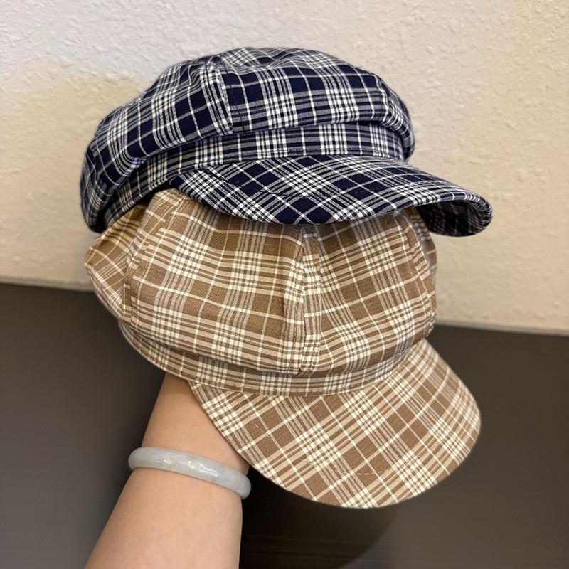 Vintage Plaid Octagonal Hat For Women With Sun Protection And Breathability For Spring And Autumn Fashion