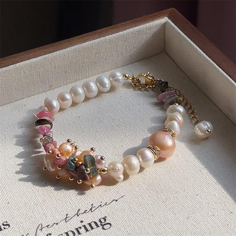 Meier Natural tourmaline crystal bracelet with hand-braided baroque pearl beads