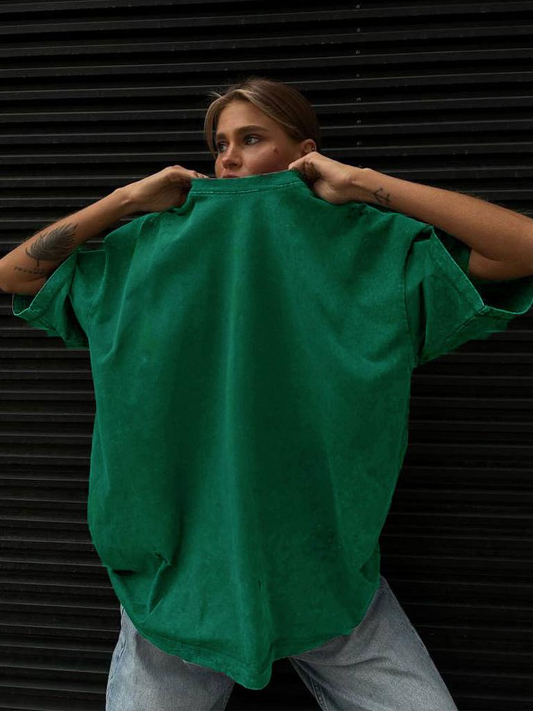 Bornladies 100% Bomull Retro T-skjorte Menn Kvinner Vintage Kortermet Voks-trykk T-skjorter Ensfarget Hip Hop Løse T-skjorter