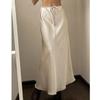 Solid Color Skirt European and American Sheath Summer Satin Long dress High Waist Drawstring Lace-up Solid Skirt