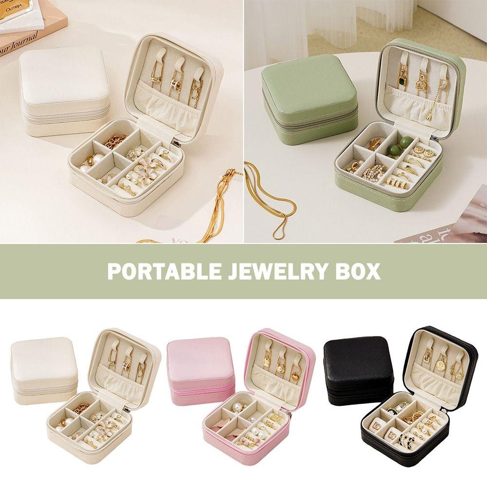 Portable Design Portable Jewelry Box Button Leather Leather Storage Box Earrings Storage