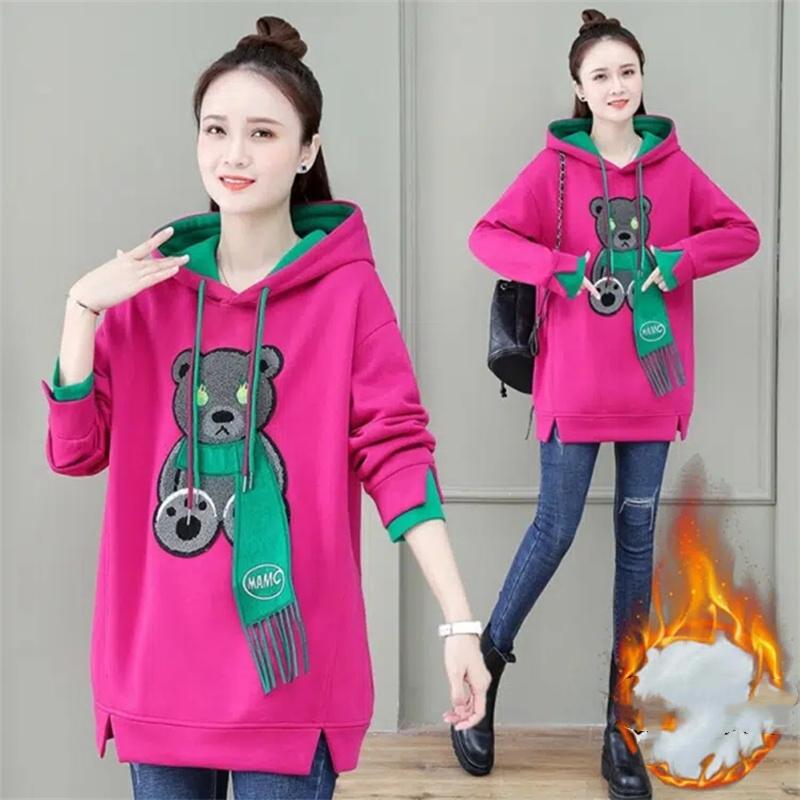 

Женская толстовка с капюшоном Зимняя толстовка-пуловер с капюшоном Утепленная Милая толстовка с узором M