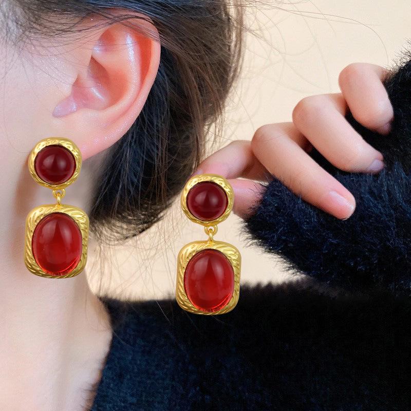 French Geometric Court-Style Dangle Earrings - Luxurious, Retro, Natural Niche Design