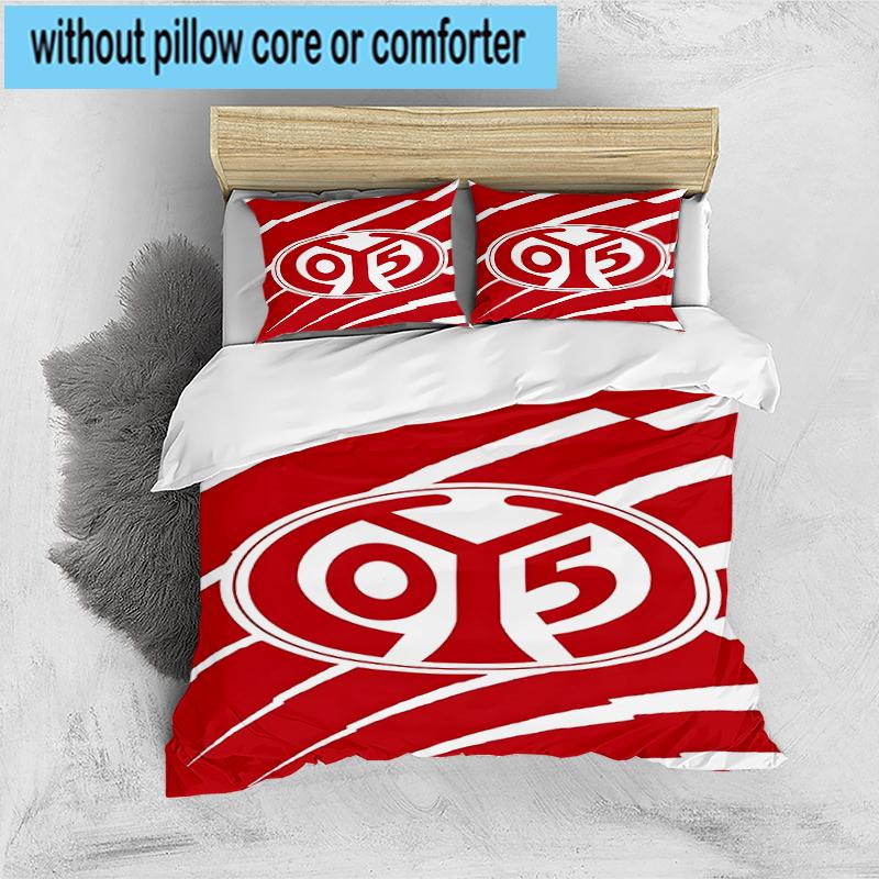 3PCS Red White Mainz Pattern Bedding Set,Including 1pc Duvet Cover And 2pcs Pillowcases Perfect for Bedroom, Dormitory, Fan Christmas Gift