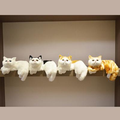 Simulation Furry Cat Ornament Plush Animal Figurine Realistic Fluffy Kitten Model Hanging Cat Decoration for Home TV Stand Shelf Decor