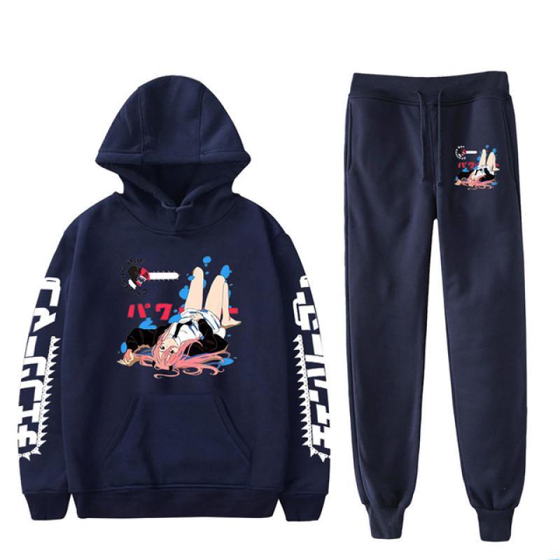Anime Chainsaw Man Print Mannen Vrouwen Sweatshirt Set Casual Hoodie + Broek 2 Stuks Set Oversized Trui Mode Trainingspak Mannen kleding