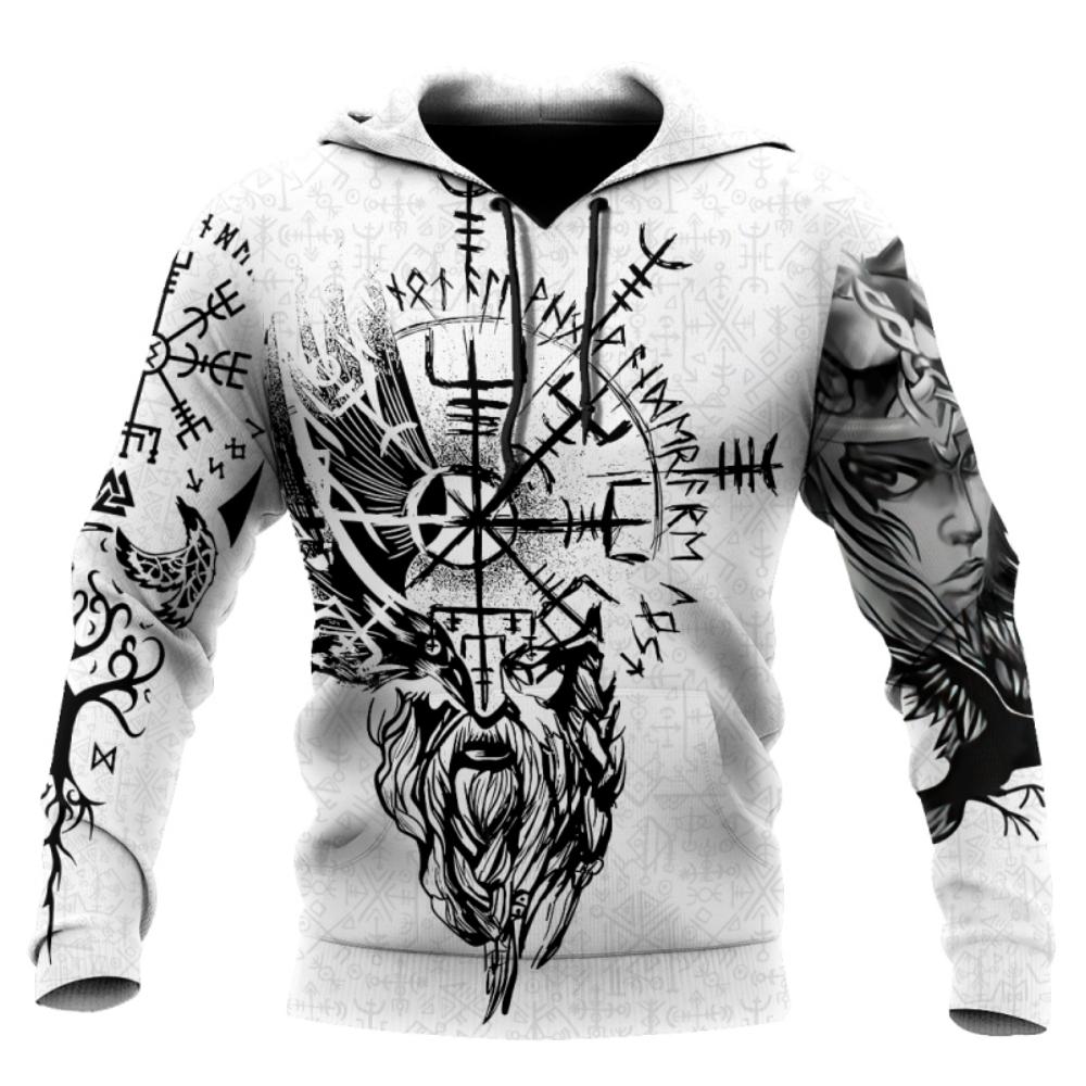 Nordic Pirates Print Men's Hoodies Hip Hop Trend Harajuku Vintage Clothes Oversized Hoodie Autumn and Winter Casual Sweatshirts
