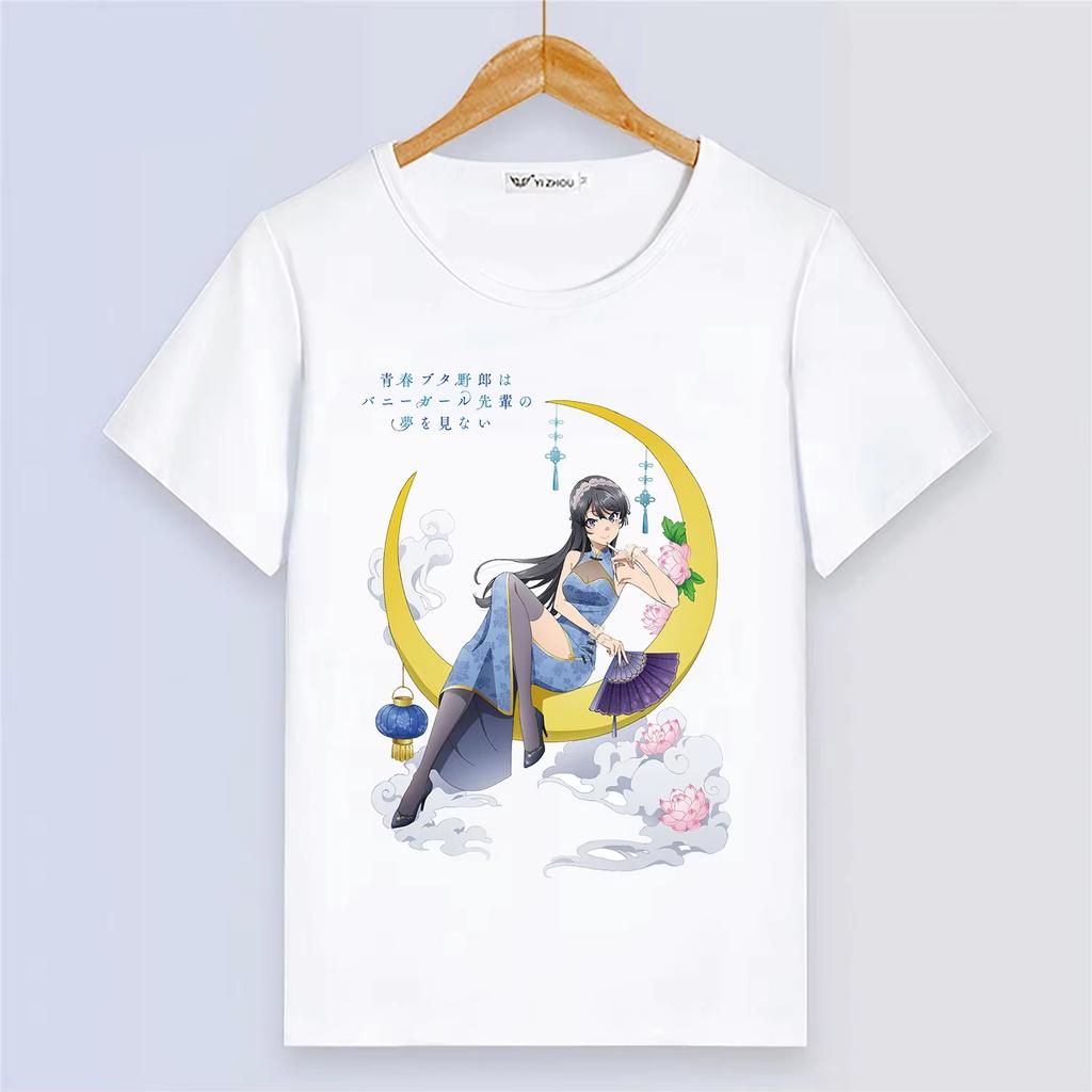 Anime Rascal Does Not Dream of Bunny Girl Senpai Estate Manica Corta Stampa Cartoni Animati Ragazze Bianco Modal Uomini e Donne Maglietta